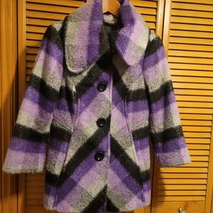 Spoom Purple, Black & Grey Wool/Mohair & Alpaca Blend Coat with Oversize…